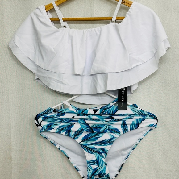 Tempt Me Women Two Piece High Waisted Bikini Set Swimsuit Off Shoulder - Picture 3 of 5